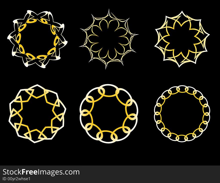 Vector illustration - 6 gold frame for decoration. Vector illustration - 6 gold frame for decoration