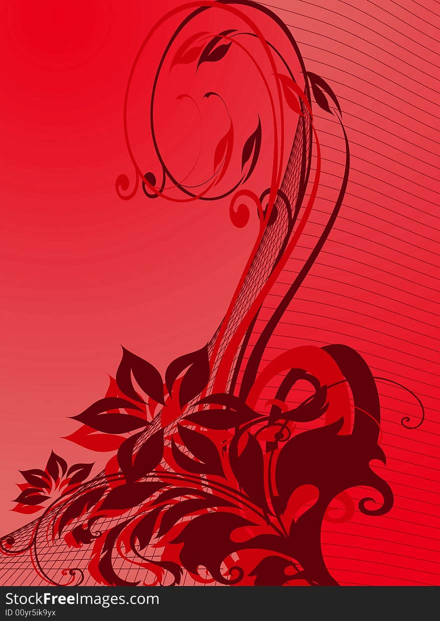 Red background with floral ornament. Red background with floral ornament