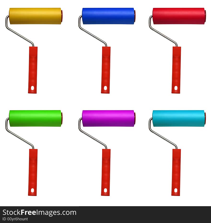 Set of paint rollers isolated on white background