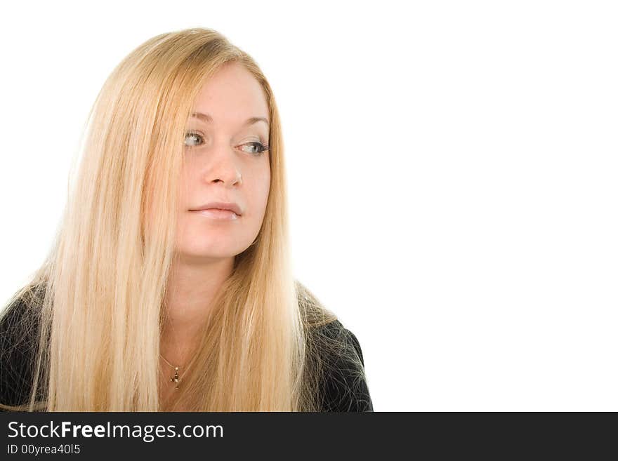 Young attractive smiling blond woman on white background. Young attractive smiling blond woman on white background