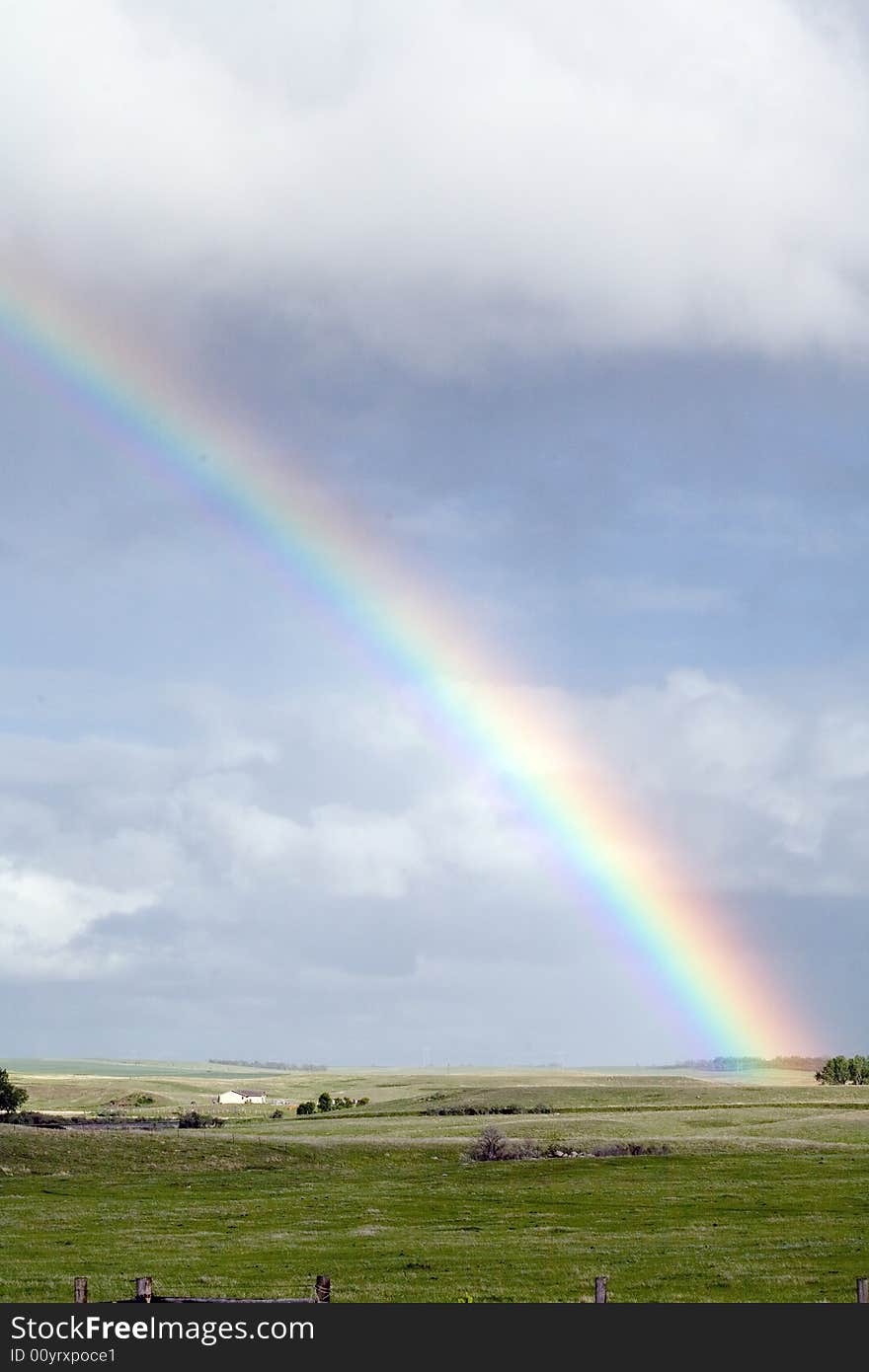 Rainbow over green pasture