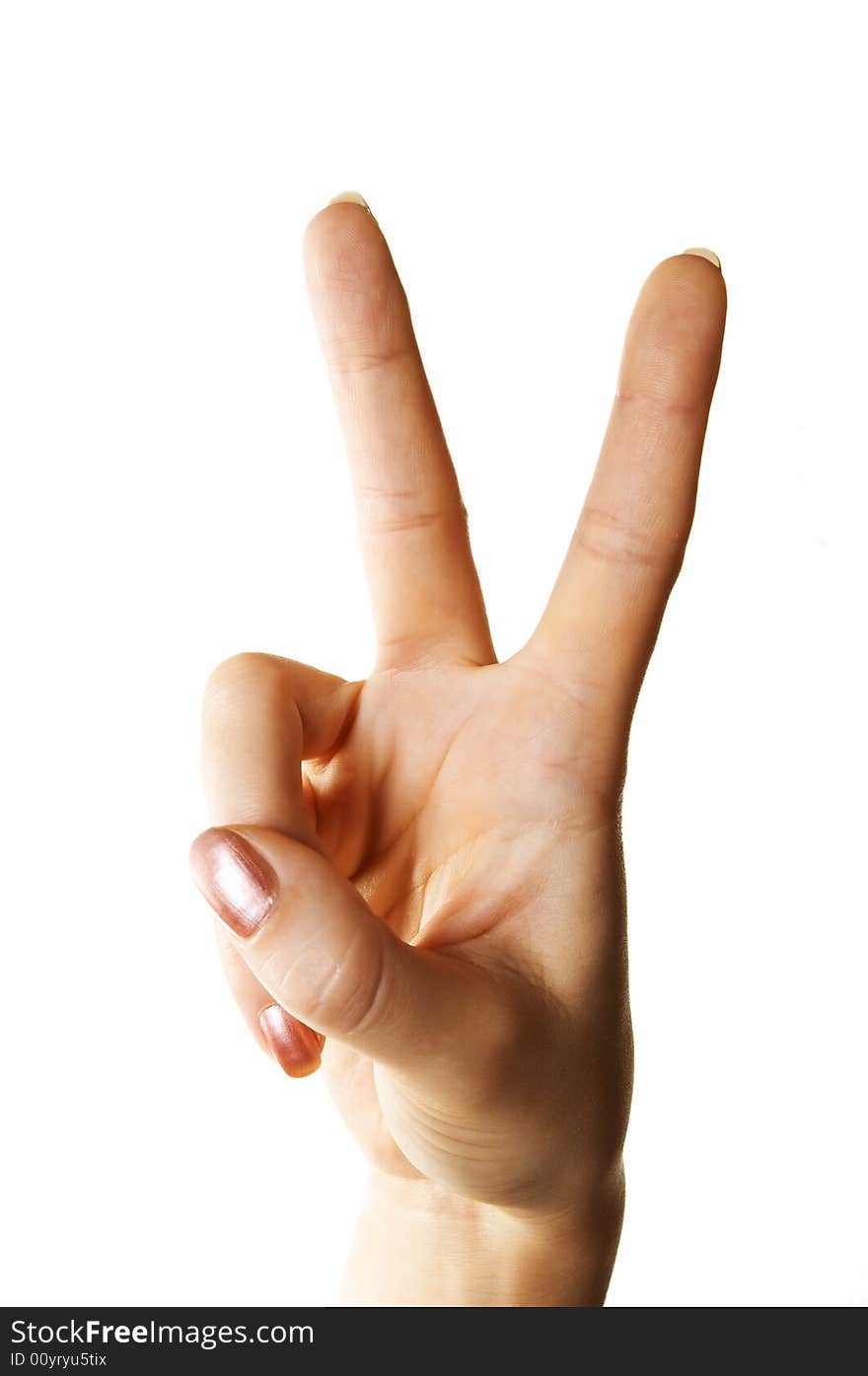 Victory gesture isolated over white