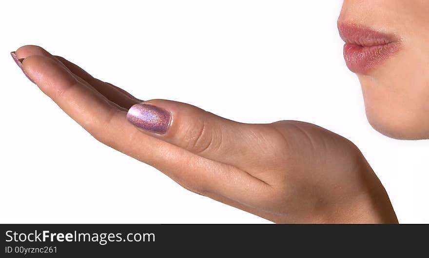 Womens palm and lips isolated over white