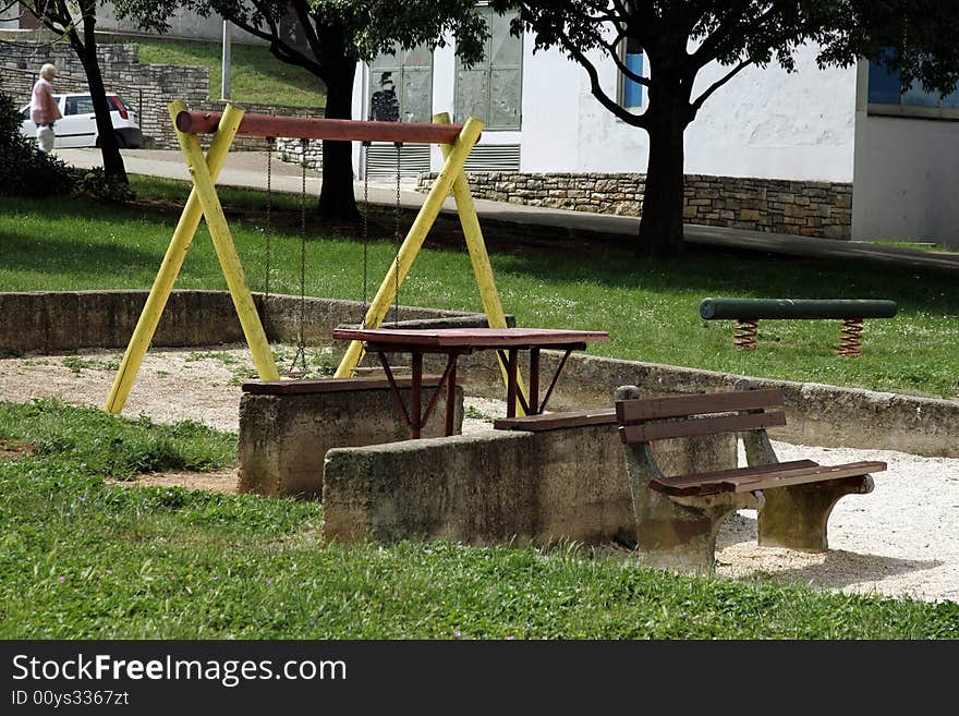 Abandoned park with bench on some citty , travel Europe