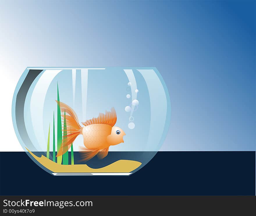 Goldfish in a glass aquarium. Vector illustration, EPS file, with place for your text. Goldfish in a glass aquarium. Vector illustration, EPS file, with place for your text.