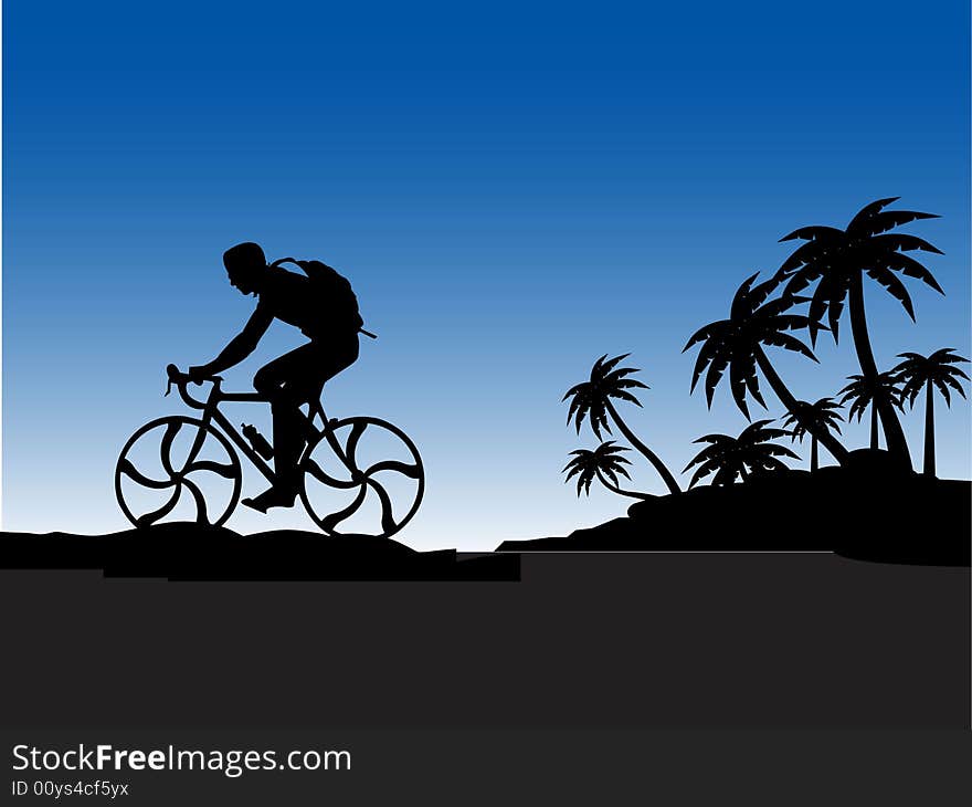 Silhouette of man cycling abstract background