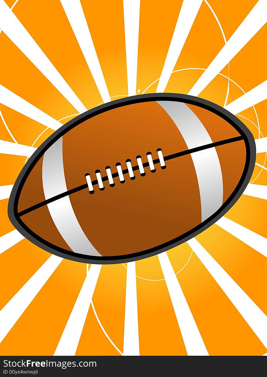 Football on sunburst background with abstract background