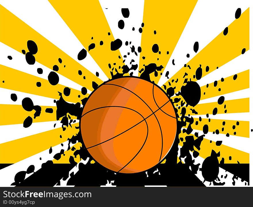 Basketball with grunge on sunburst background