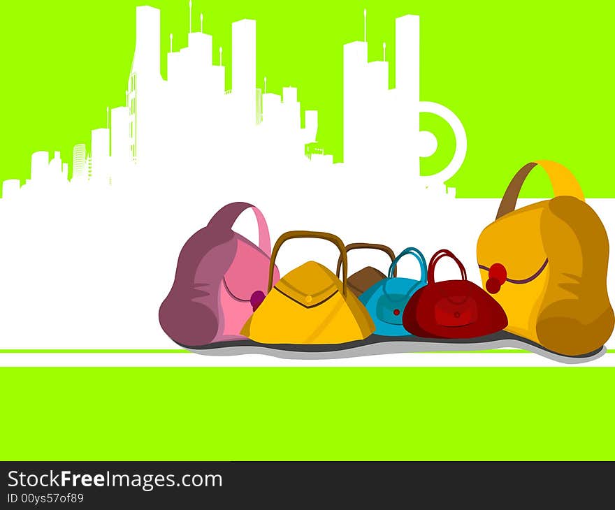 Bags and city on gradient background