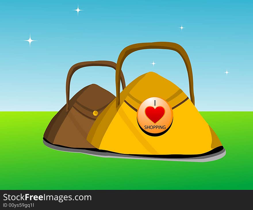 Love shopping symboled on purse on gradient background. Love shopping symboled on purse on gradient background