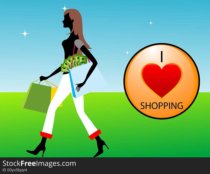 Lady With Shopping Symbole