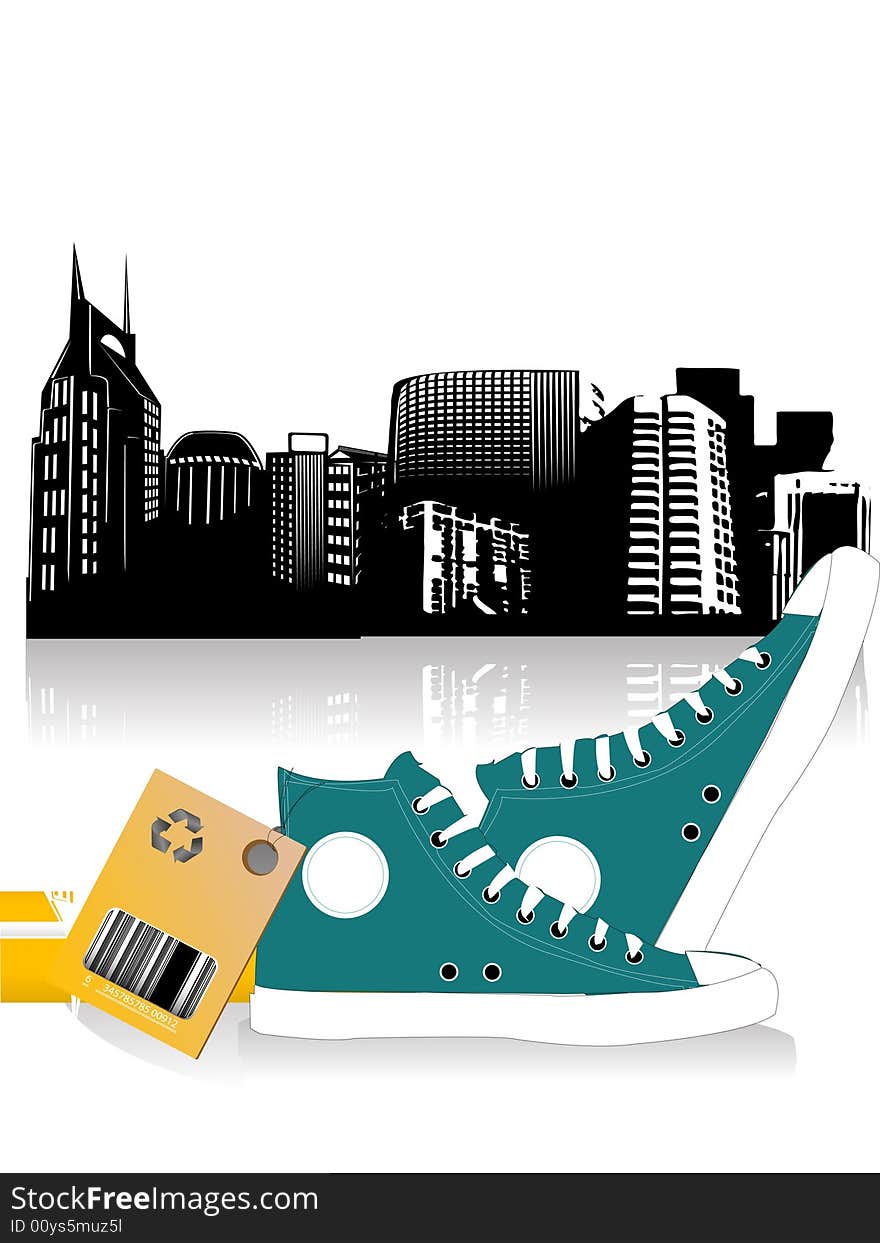 Pari of shoe with city