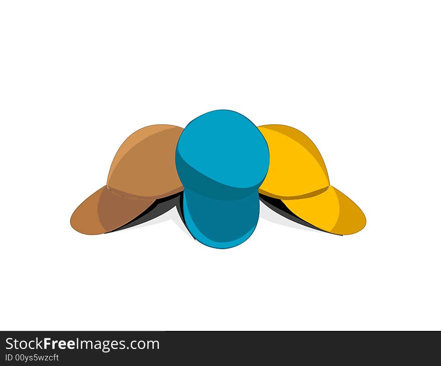 Multicolored caps on isolated background