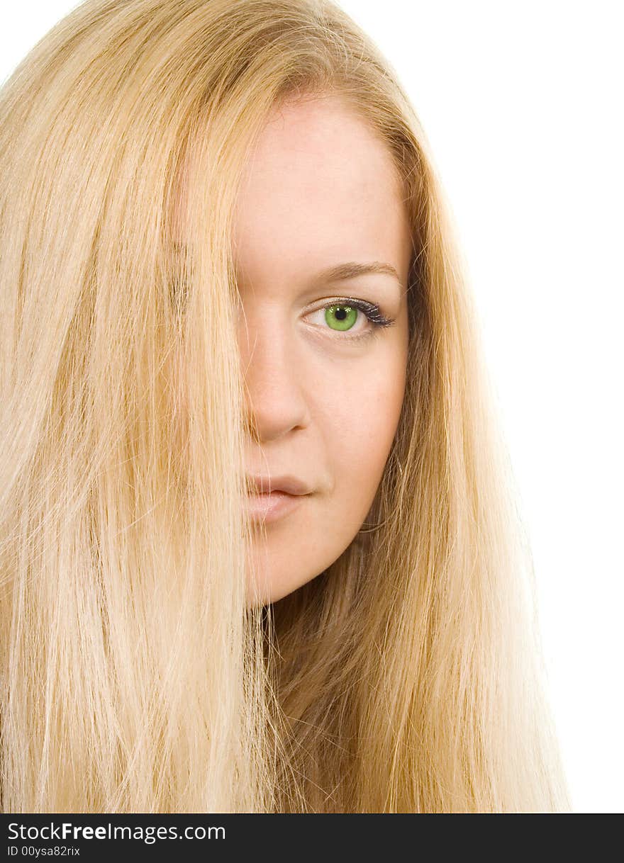 Portrait of young attractive green-eyed woman