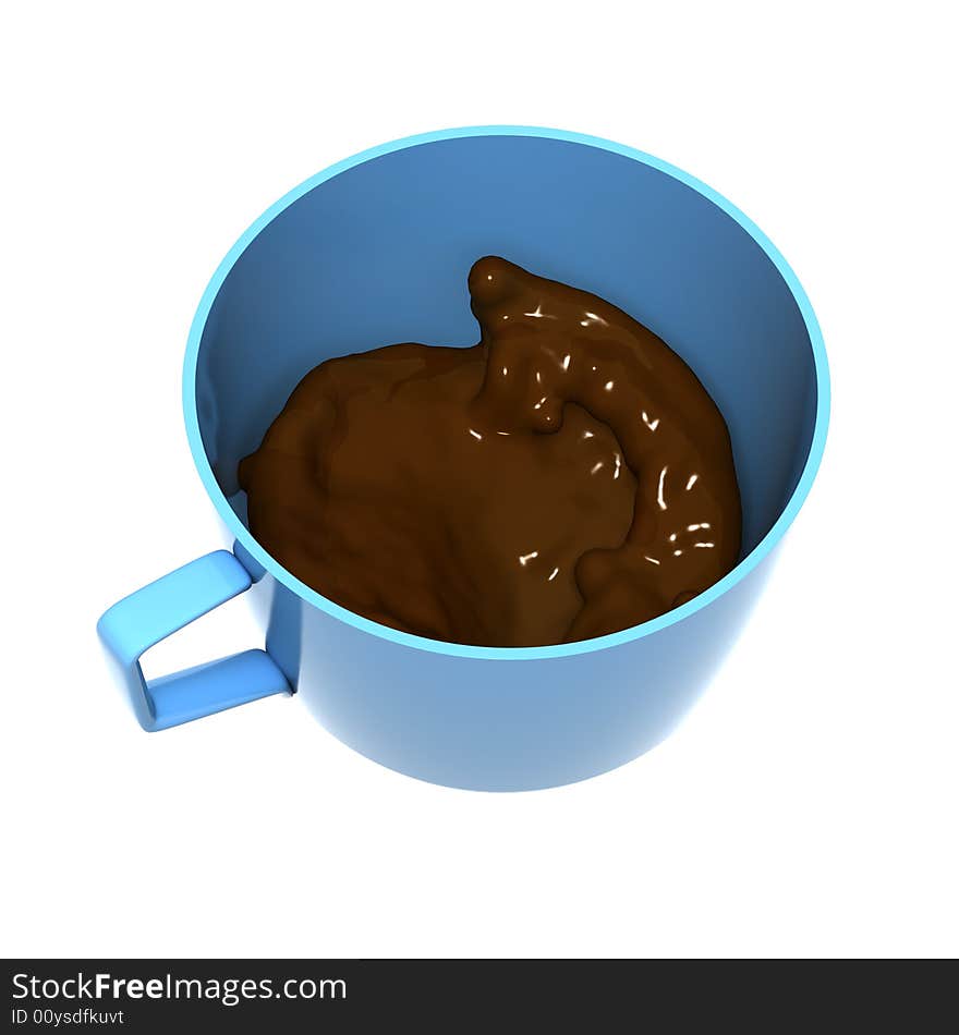 The three-dimensional model - a brown liquid rages in a cup. The three-dimensional model - a brown liquid rages in a cup.