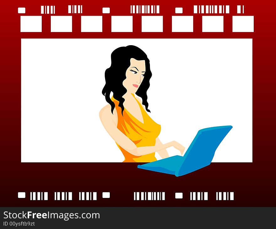 Lady with computer on abstract background