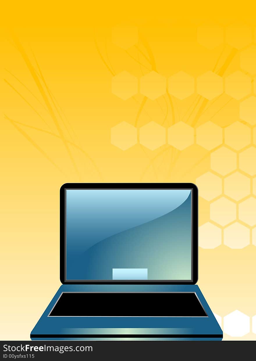 Laptop on hexagonal gradient background. Laptop on hexagonal gradient background