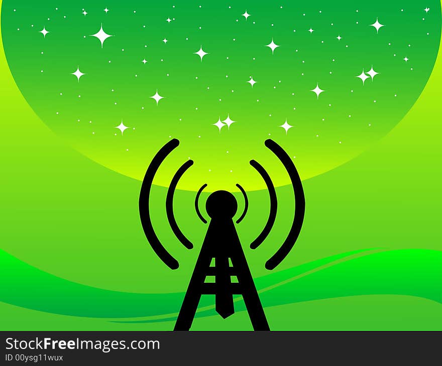 Antenna tower on stary gradient background