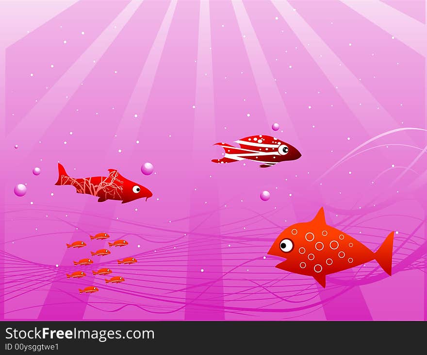 Sun ray in water with fish