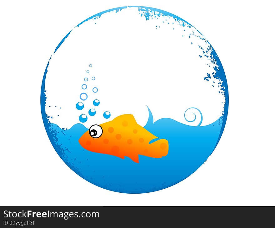 Little fish with bubble on circular background