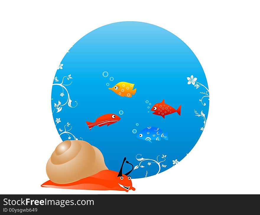 Snail with fish on circular background