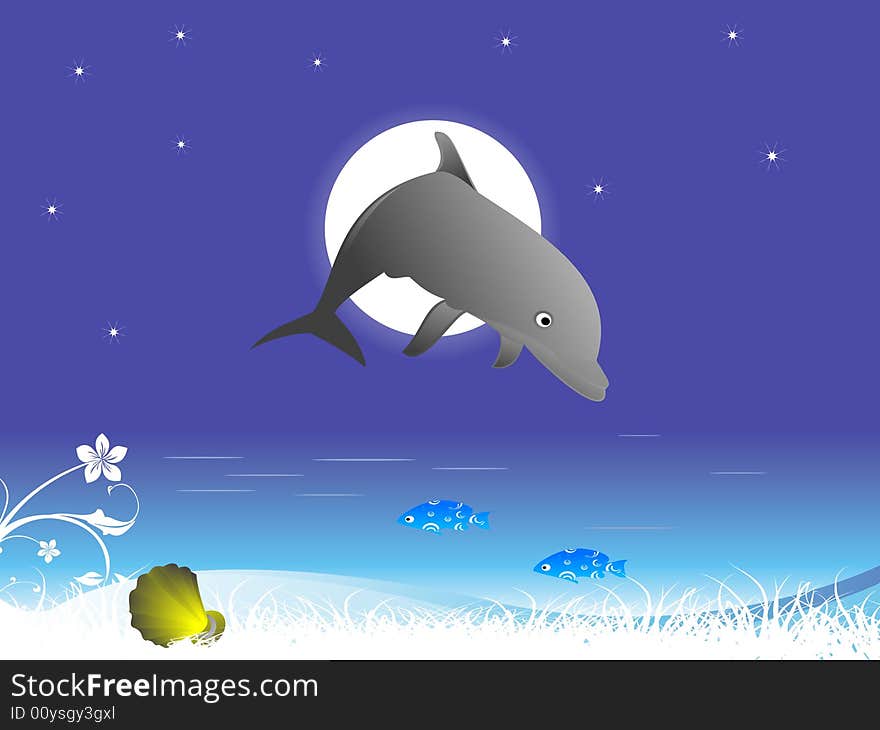 Dolphin swimming on circular background