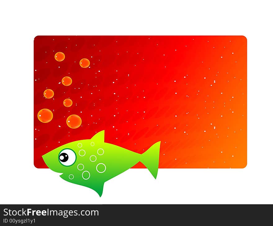 Little fish with bubbles on abstract background