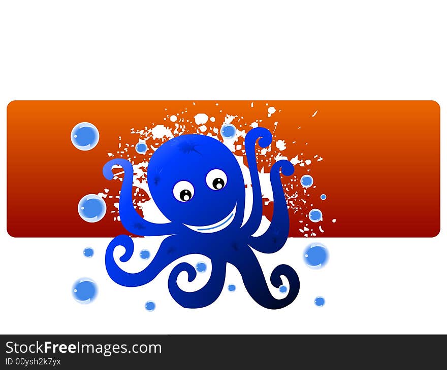 Octopus with bubbles on rectangular background