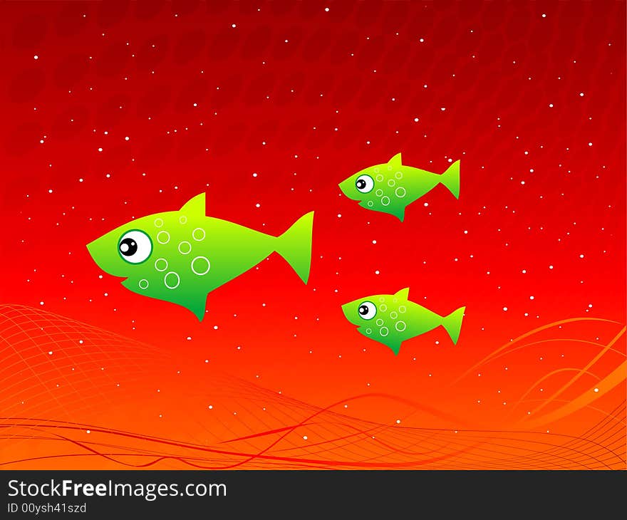 Swimming fish on abstract red background