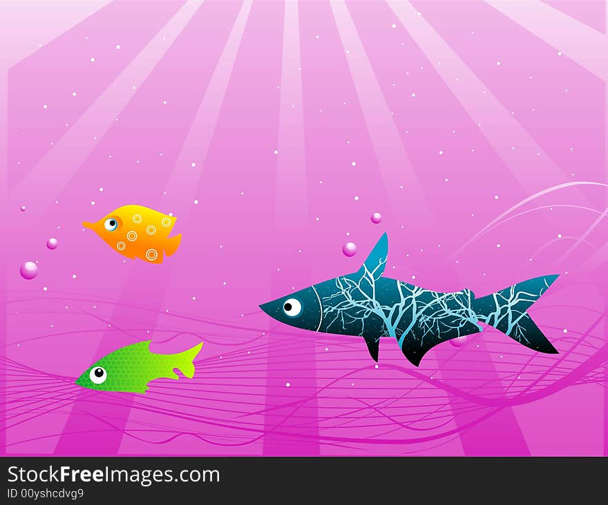 Sun rays on fish in the sea