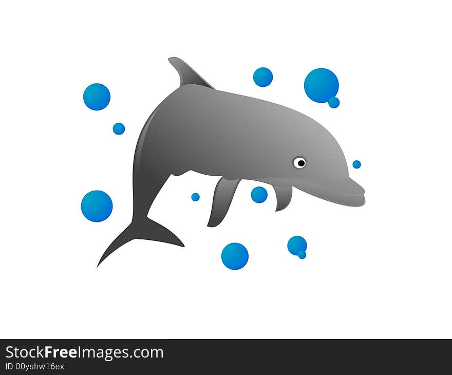 Dolphin and bubbles on isolated background