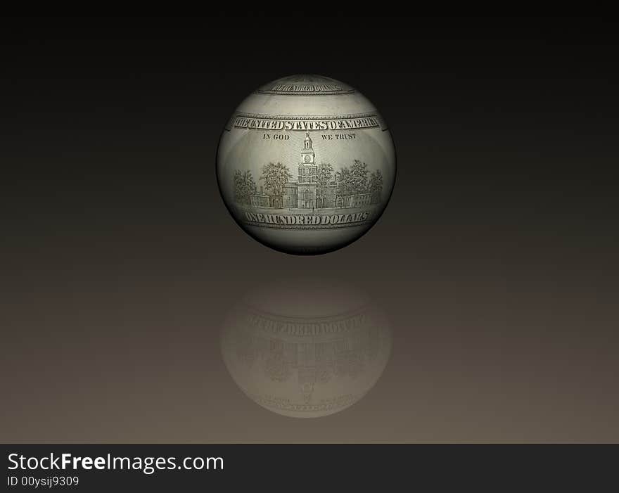 Dollar on a brown background with reflection vRay