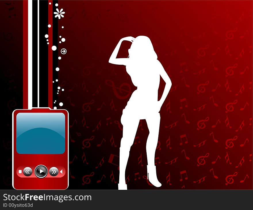 Lady in dancing pose on musical background