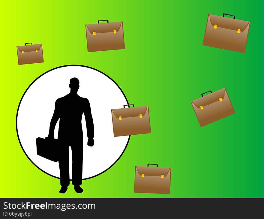 Businessman and bags on gradient background