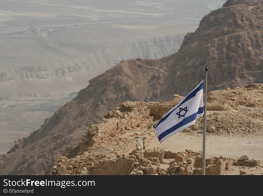 Israeli Flag on a Desert Mountain(Masada)