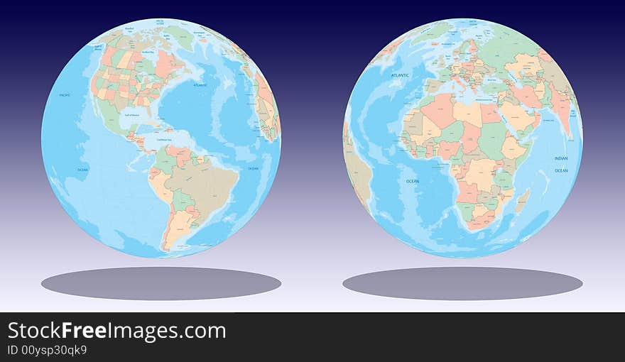 Earth globe illustration with reflection