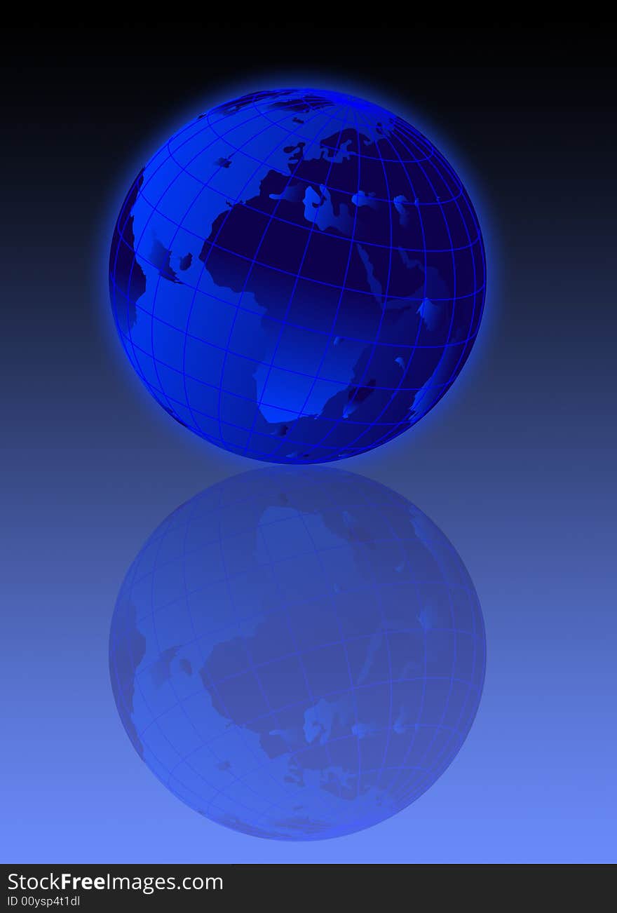 Earth globe illustration with reflection