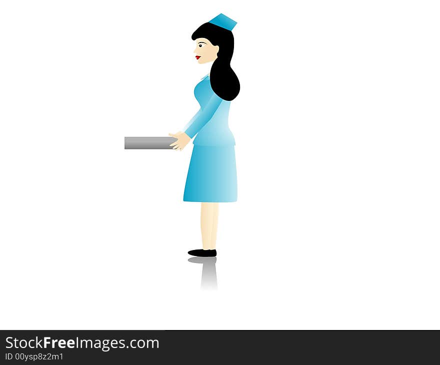 Nurse with tray on isolated background