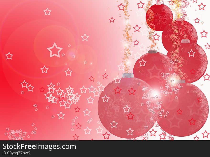 Christmas background - red balls and stars; illustration