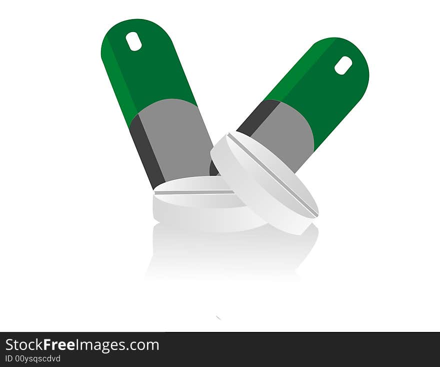 Capsule and tablet on isolated background