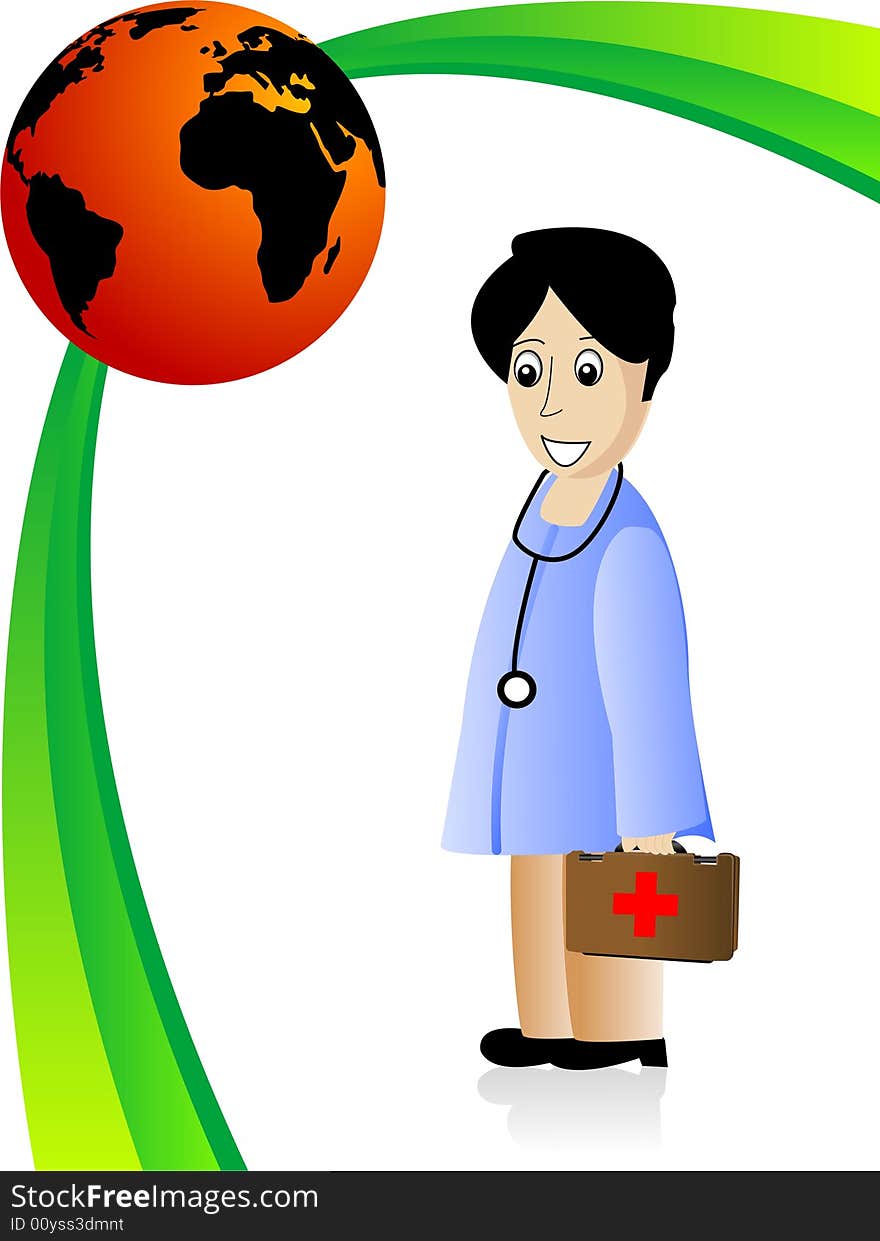 Doctor with bag on abstract background