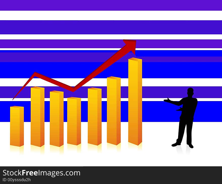 Executive and bar graph on striped background