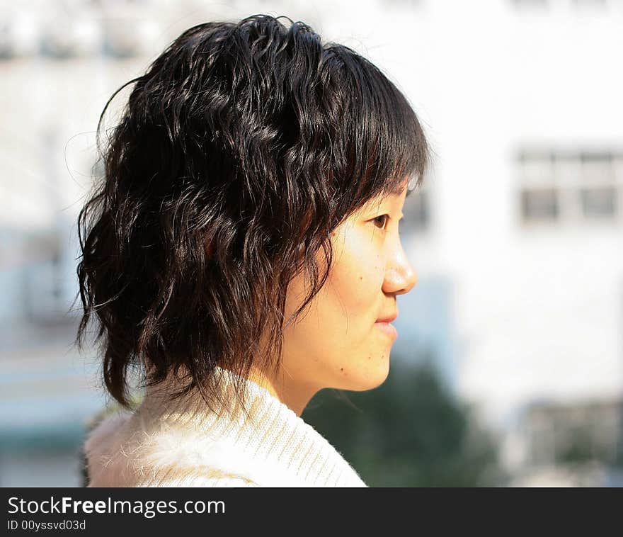 A Chinese girl with short hair.