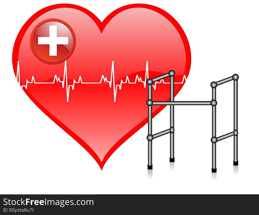 Heart and walker on isolated background