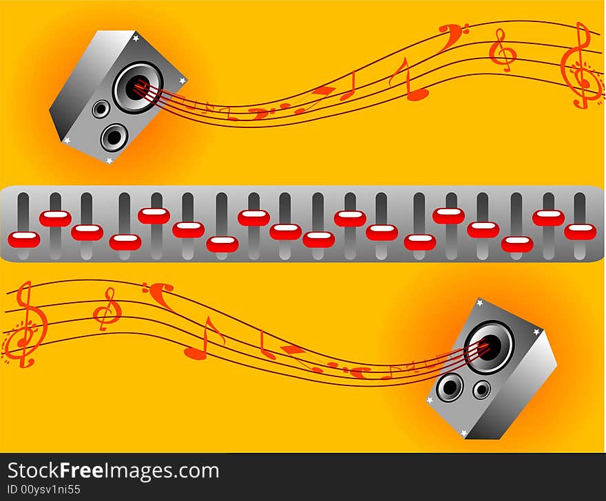 Sound boxes and equalizer on gradient background. Sound boxes and equalizer on gradient background