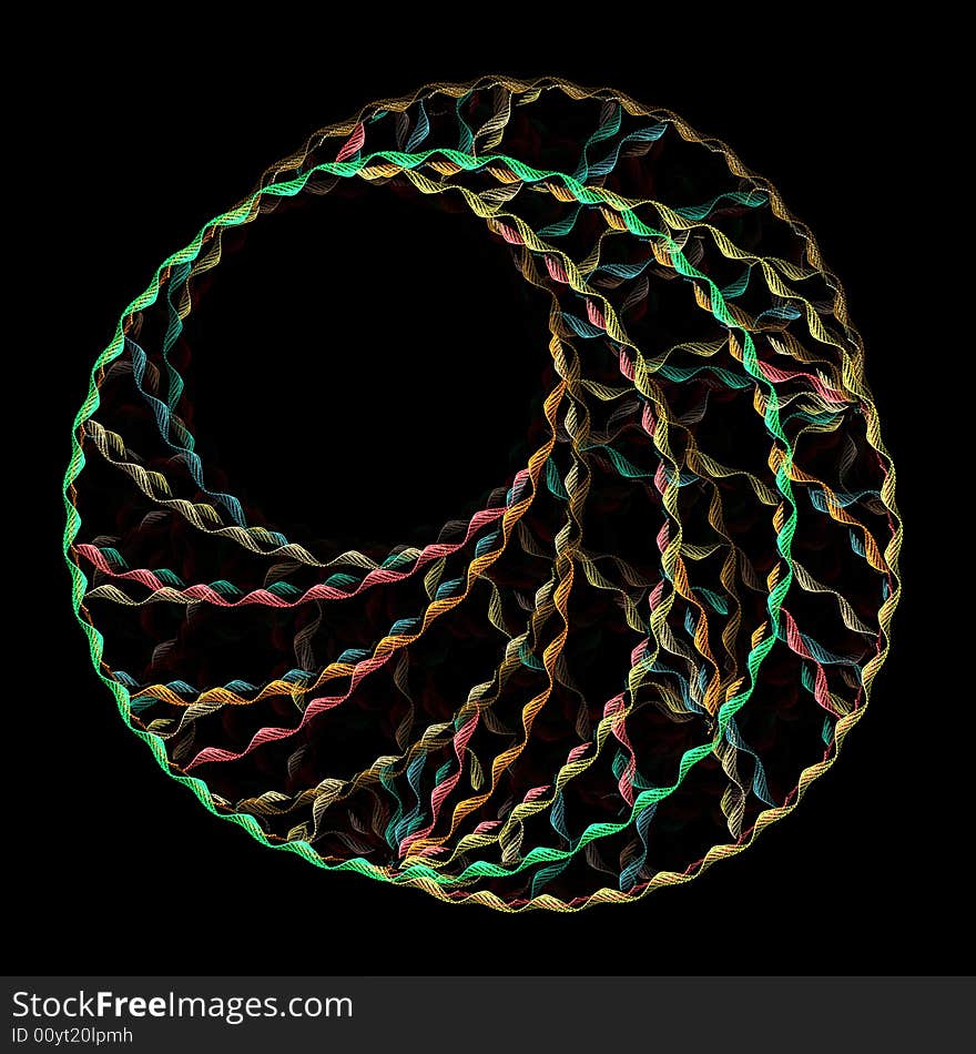 Abstract fractal image resembling a ribbon ball