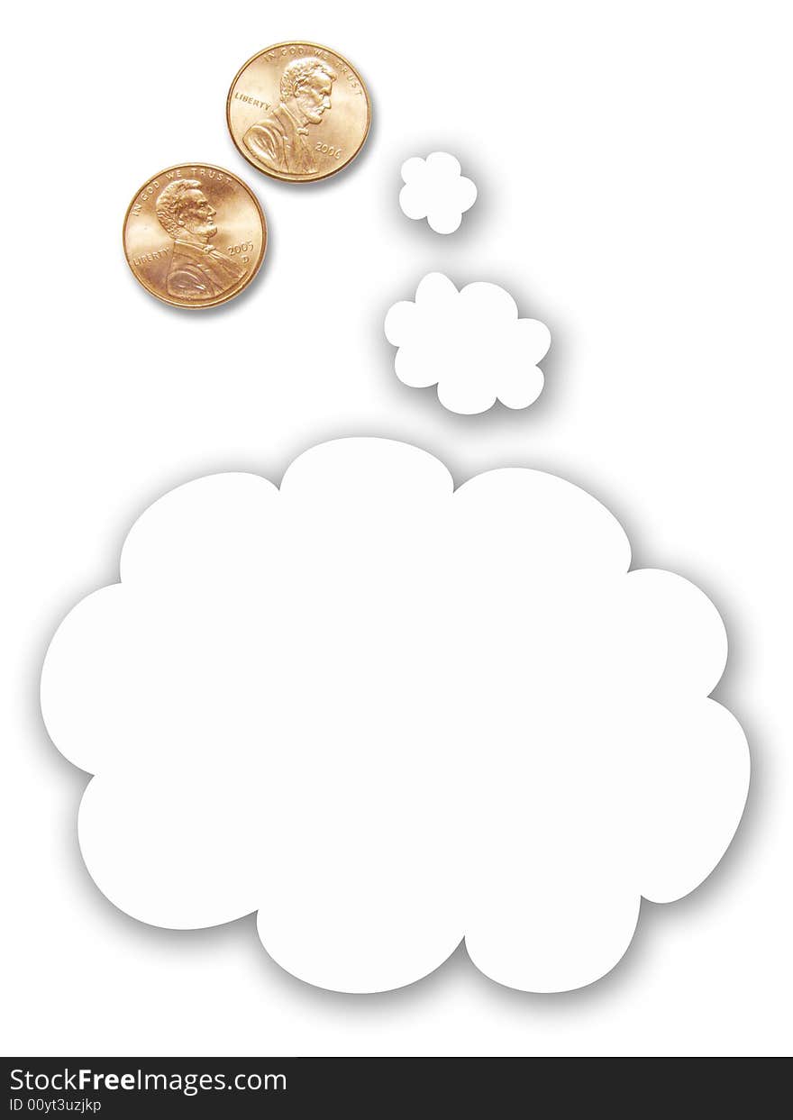 Two US pennies with thought balloon