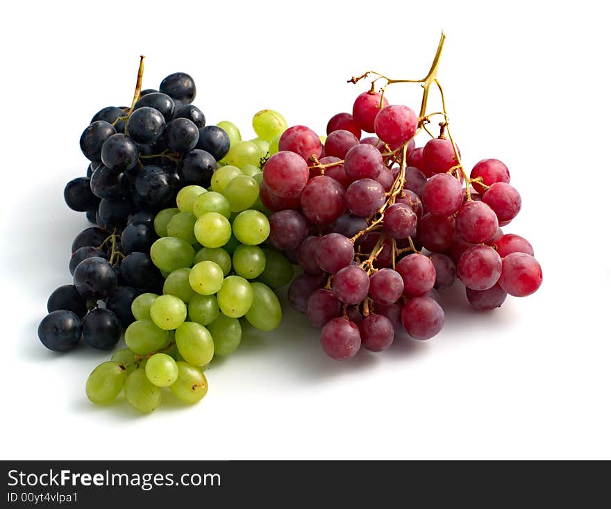 Three branches of grape in different colours. Three branches of grape in different colours