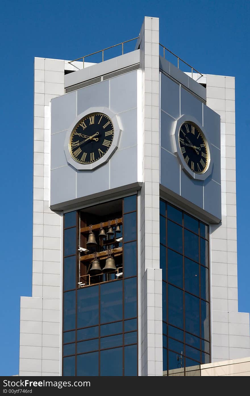 The modern town hall. A tower with clock and bells. The modern town hall. A tower with clock and bells.