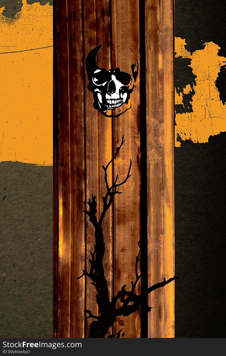 Grunge background
with skull and ornament